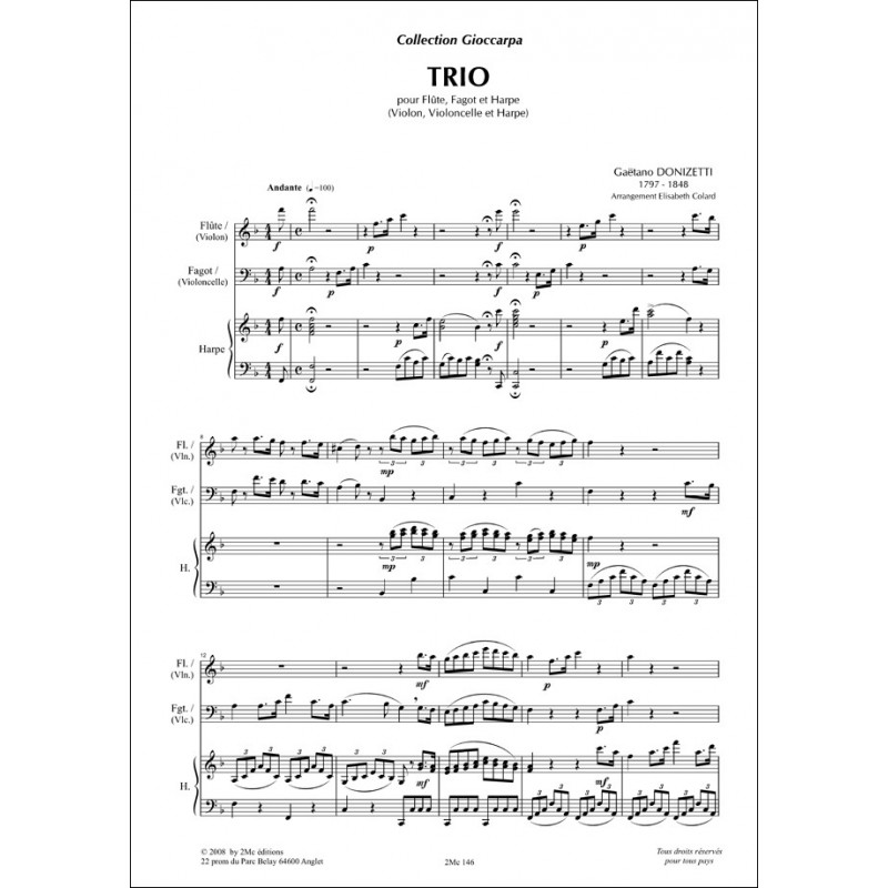 Trio pour Flûte, Fagot et Harpe (DONIZETTI GAETANO / COLARD ELISABETH (Arr)