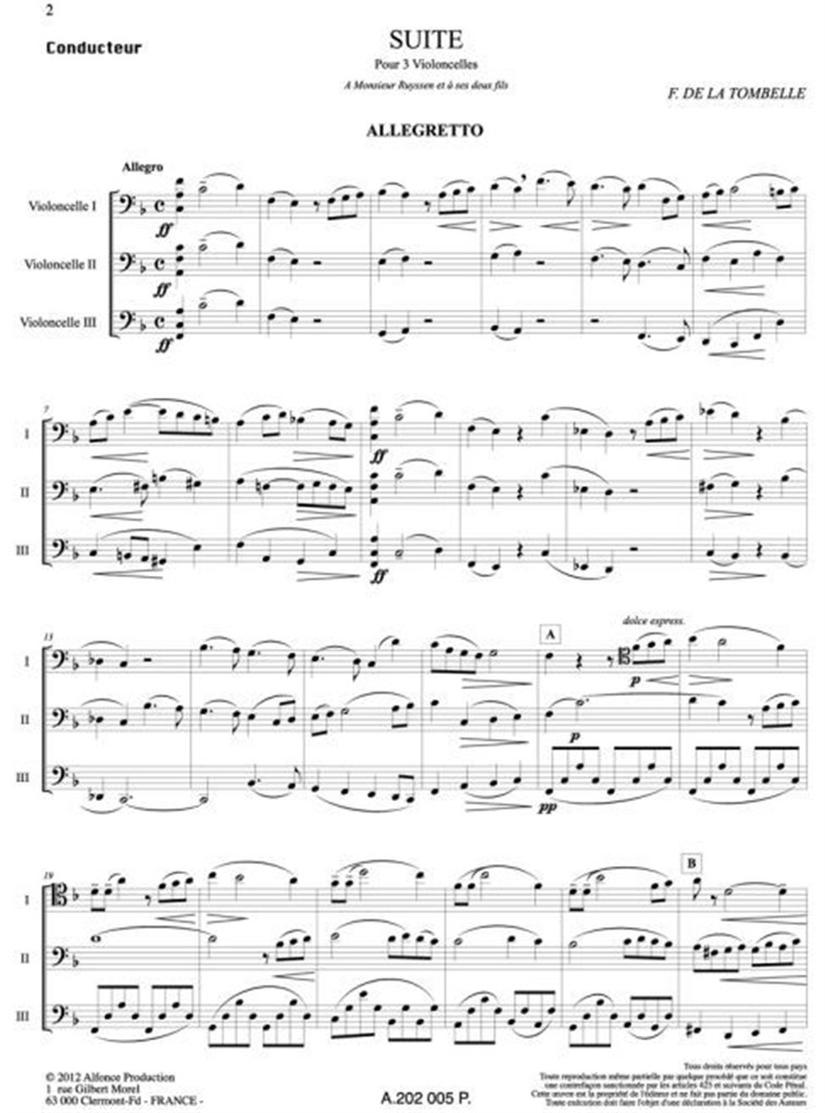 Suite Pour 3 Violoncelles (DE LA TOMBELLE FERNAND)