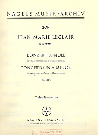 Konzert Für Violine, Streicher Und Basso Continuo (LECLAIR JEAN-MARIE)
