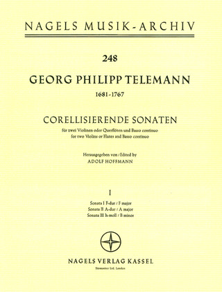 Corellisierende Sonaten Für 2 Violinen (Flöten) Und Basso Continuo. Urtext Der Telemann-Ausgabe. Heft 1 (TELEMANN GEORG PHILIPP)