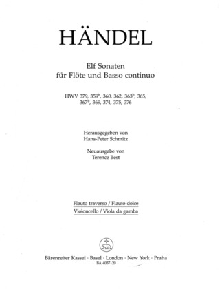 11 Sonaten Für Flöte Und Basso Continuo. Urtext Der Hallischen Händel-Ausgabe (Neuausgabe)