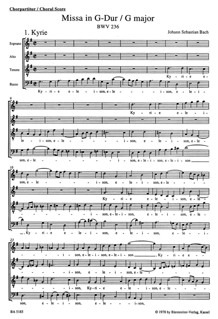 Missa G-Dur (Lutherische Messe) . Urtext Der Neuen Bach-Ausgabe