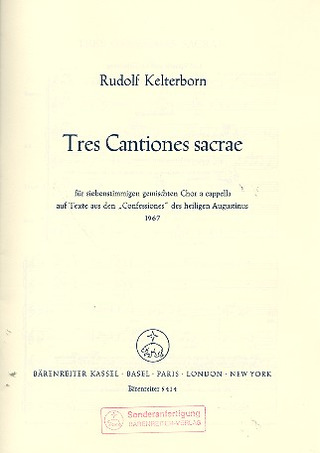 3 Cantiones Sacrae Auf Texte Aus Den 'Confessiones' Des Augustinus (1967)