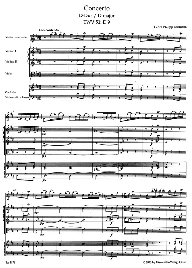Concerto Für 2 Violinen (Flöte Und Violine), Viola Und Basso Continuo (TELEMANN GEORG PHILIPP)