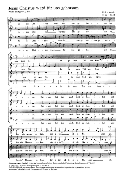 Anerio: Jesus Christus Ward - Mendelssohn: Verleih Uns Frieden (ANERIO FELICE / MENDELSSOHN-BARTHOLDY FELIX)