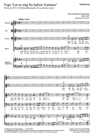 Mendelssohn: Hymne - Drei Geistliche Lieder Und Fuge (MENDELSSOHN-BARTHOLDY FELIX)
