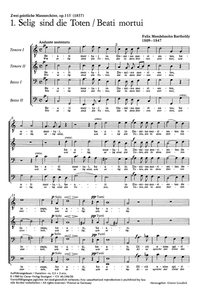 Mendelssohn: Zwei Geistliche Männerchöre (MENDELSSOHN-BARTHOLDY FELIX)