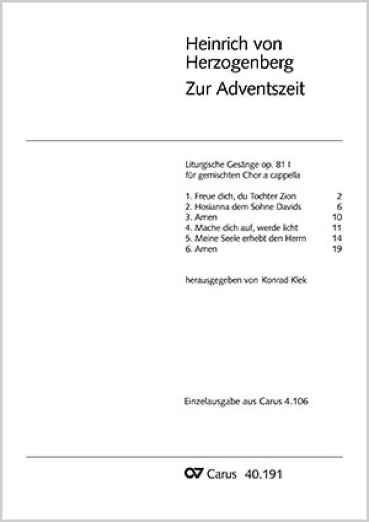 Herzogenberg: Zur Adventszeit (Liturgische Gesänge) (HERZOGENBERG HEINRICH VON)