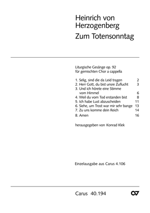 Herzogenberg: Liturgische Gesänge (Totensonntag) (HERZOGENBERG HEINRICH VON)
