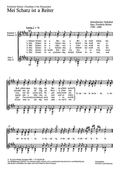 Silcher: Chorblatt 2 Für Frauenchor (SILCHER FRIEDRICH)