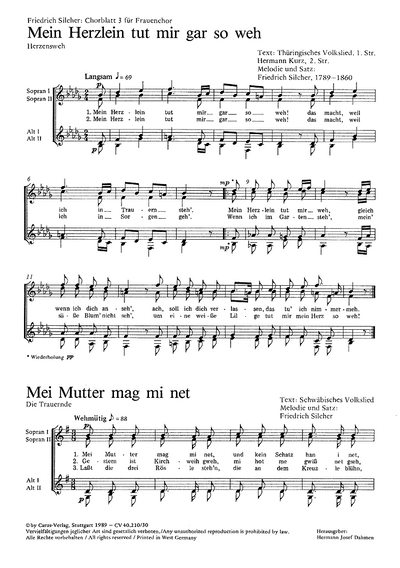 Silcher: Chorblatt 3 Für Frauenchor (SILCHER FRIEDRICH)