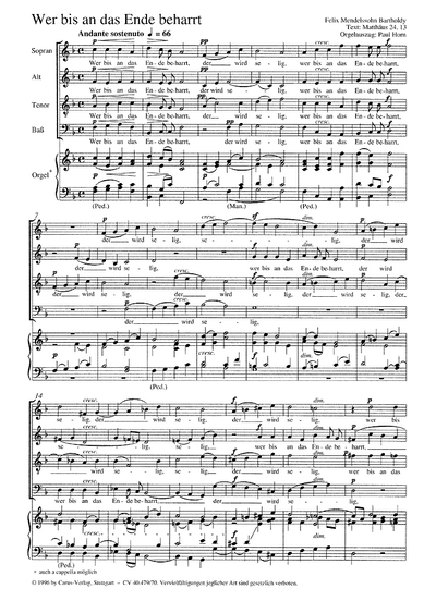 Mendelssohn: Wer Bis An Das Ende Beharrt - Herr, Sei Gnädig (MENDELSSOHN ARNOLD / MENDELSSOHN-BARTHOLDY FELIX)