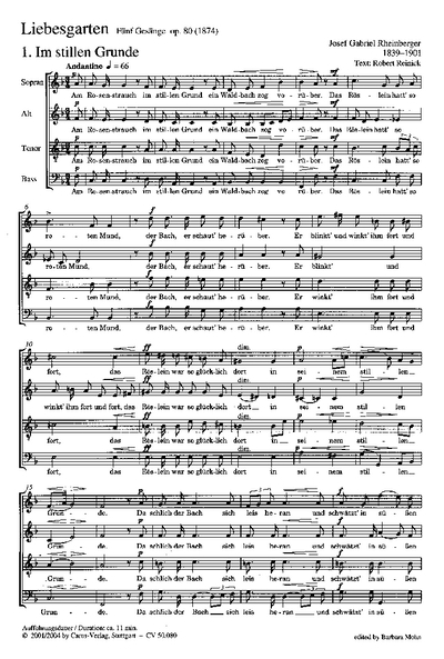 Rheinberger: Liebesgarten Op. 80 (RHEINBERGER JOSEF GABRIEL)