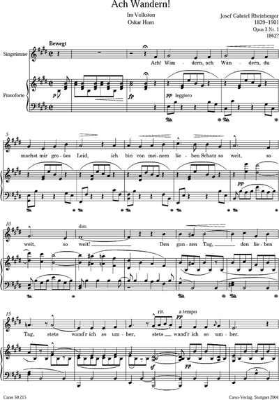 Rheinberger: Lieder Für Singstimme Und Klavier (Gesamtausgabe, Bd. 15)