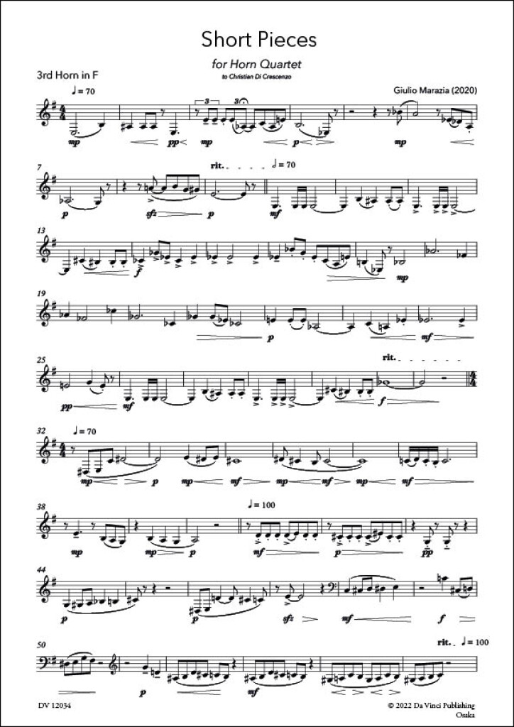 Short Pieces, for Horn Quartet (MARAZIA GIULIO)