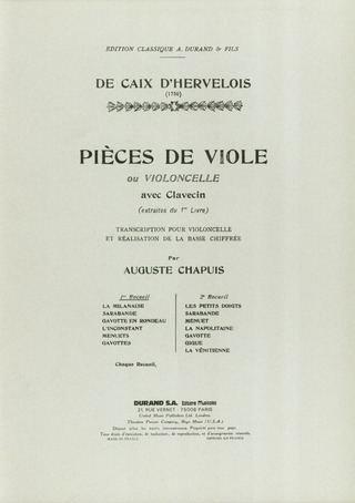 D'Hervelois Pieces De Viole Ou Vlc/Clavecin V.1