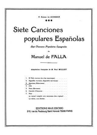 7 Canciones Populares Espanolas N 3 Asturiana Vx Moy/Pno