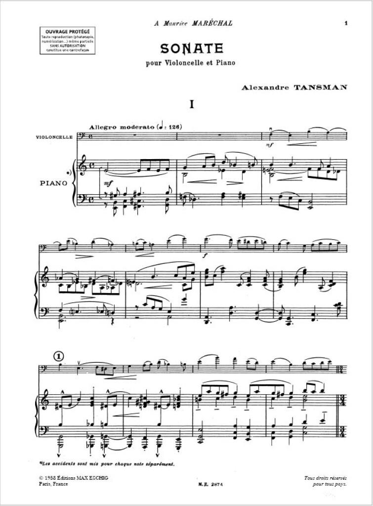 Sonate Violoncelle/Piano (TANSMAN ALEXANDRE)