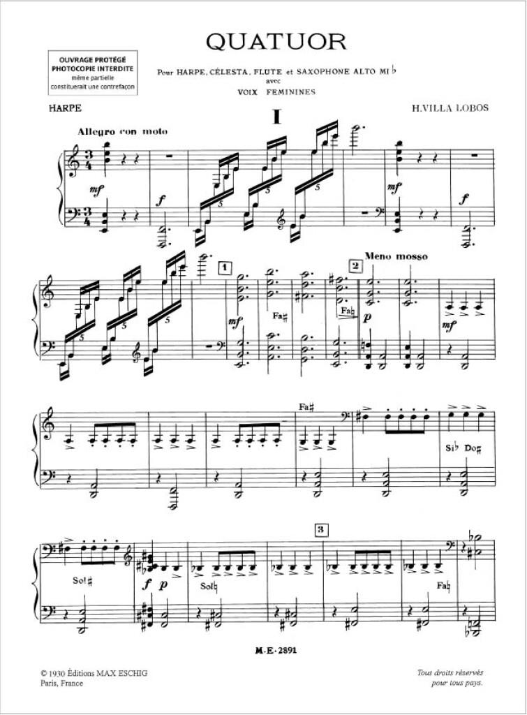 Villa-Lobos Quatuor 1921 Pties (Fl/Sx/Hp/Celesta Et (VILLA-LOBOS HEITOR)