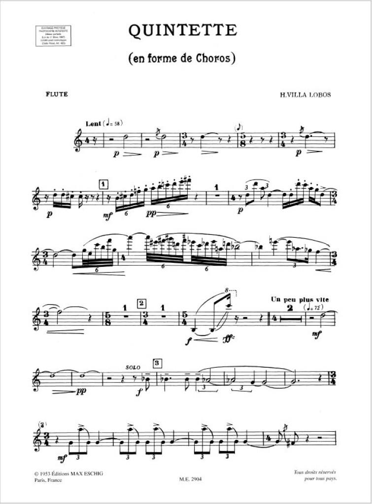 Quintette En Forme De Choros, Pour Flûte, Hautbois, Cor Anglais (Ou Cor En Fa), Clarinette Et Basson (VILLA-LOBOS HEITOR)