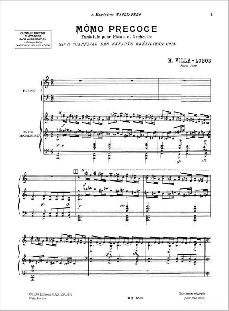 Momo Precoce. Fantasie Pour Piano Et Orchestre Sur Le 'Carnaval Des Enfants Bresiliens' (1919)