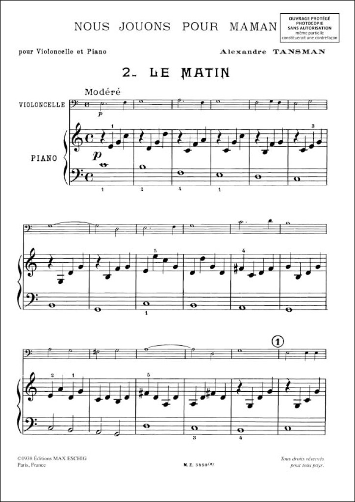Le Matin Violoncelle/Piano (TANSMAN ALEXANDRE)