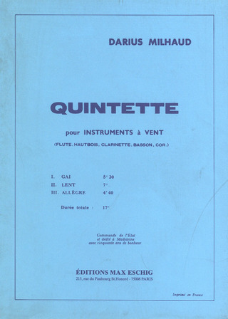 Quintette A Vent Op. 443 Materiel (Fl/Hs/Cl/Fg/Cor
