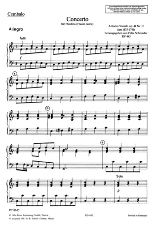 Concerto C Major Op. 44/11 Rv 443 / Pv 79 (VIVALDI ANTONIO)