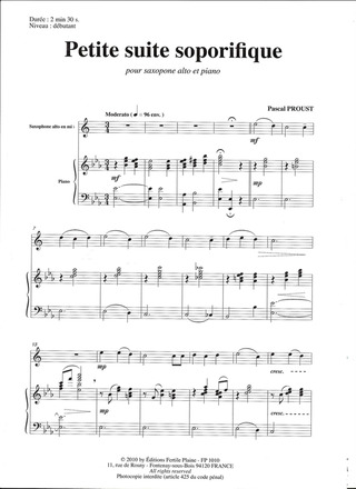 Petite Suite Soporifique (Saxophone Alto Et Piano)