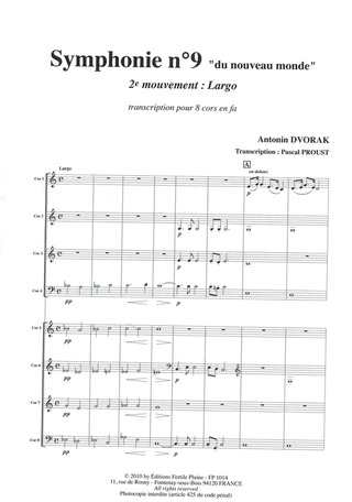 Symphonie Du Nouveau Monde (D'Après Dvorak) (8 Cors) (New World Symphony)