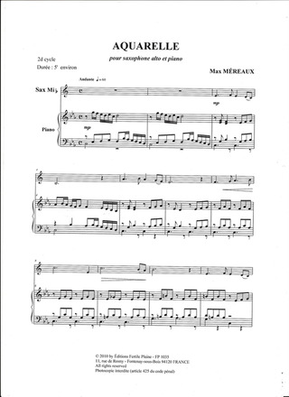 Aquarelle (Saxophone Alto Et Piano)