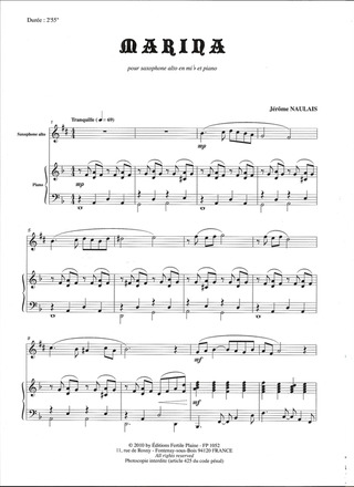 Marina (Saxophone Alto Et Piano)