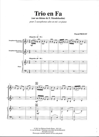 Trio En Fa Majeur (2 Saxophones Alto Et Piano)