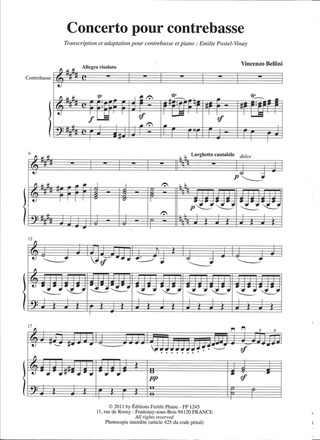 Concerto Pour Contrebasse Et Piano (D'Après Bellini)