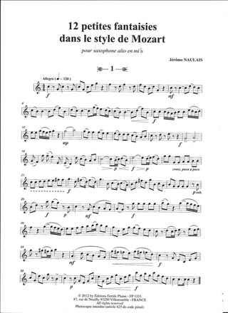 12 Petites Fantaisies Dans Le Style De Mozart (Saxophone Alto)