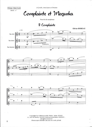 Complainte Et Mazurka (Saxophone Alto, Tenor, Baryton)