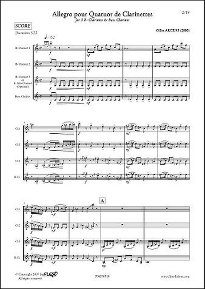 Allegro Pour Quatuor De Clarinettes (ARCENS GILLES)