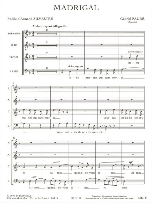 Madrigal Op. 35 (FAURE GABRIEL)