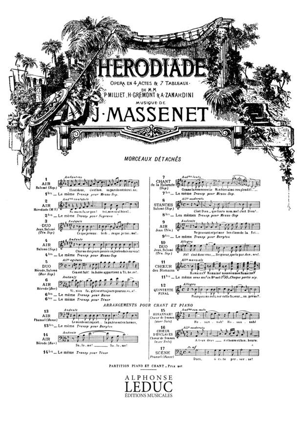 Herodiade Air N02 Bis Air D'Herodiade Soprano Et Piano (MASSENET JULES)