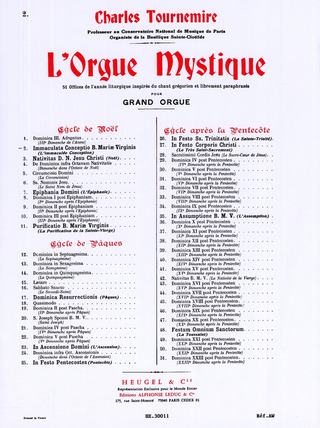 Orgue Mystique N002 Cycle De Noel-Immaculata Conception Virginis-Orgue (TOURNEMIRE CHARLES)