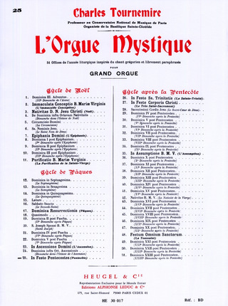 Orgue Mystique N025 Cycle De Paques-In Festo Pentecostes-Orgue (TOURNEMIRE CHARLES)