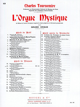 Orgue Mystique N013 Cycle De Paques-Dominica In Sexagesima-Orgue (TOURNEMIRE CHARLES)