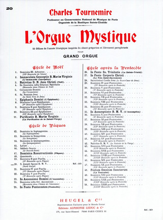 Orgue Mystique N020 Cycle De Paques-St Joseph Sponsi B.M.V.-Orgue (TOURNEMIRE CHARLES)