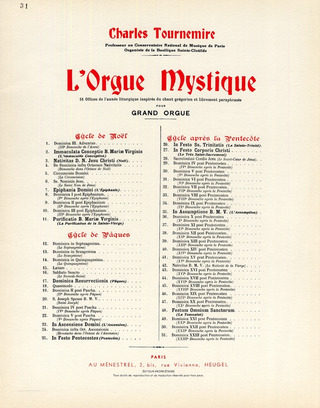 Orgue Mystique N031 Cycle Apres Pentecote-Dom.6 Post Pentecosten-Orgue (TOURNEMIRE CHARLES)