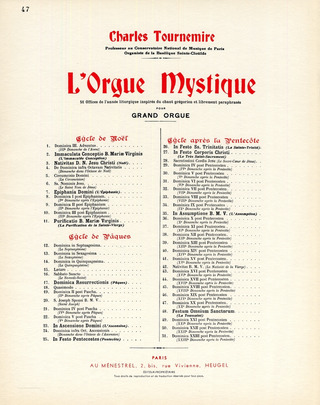 Orgue Mystique N047 Cycle Apres Pentecote-Dom.20 Post Pentecoste-Orgue (TOURNEMIRE CHARLES)