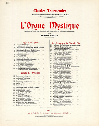 Orgue Mystique N050 Cycle Apres Pentecote-Dom.22 Post Pentecoste-Orgue (TOURNEMIRE CHARLES)