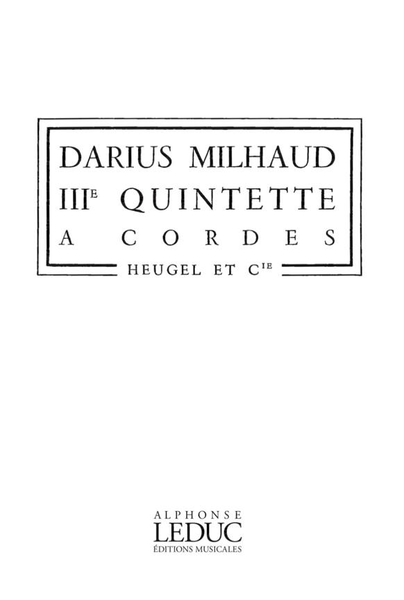 Quintette A Cordes N03 (MILHAUD DARIUS)