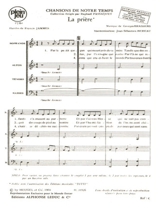 Chansons De Notre Temps/Pj62 La Priere/4 Voix Mixtes Sans Accompagnement (BRASSENS GEORGES / BEREAU)