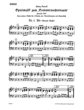 Spielmusik Zum Sommernachtstraum. Heft 2 (Nr. 1 - 9) (PURCELL HENRY)