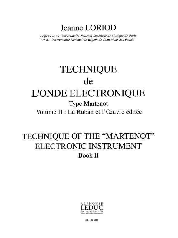 Technique De L'Onde Electronique Type Martenot Vol.2 Ruban - Oeuvre Edit